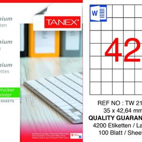 Tanex TW-2154 35x42.64 mm 100'lü Lazer Etiket