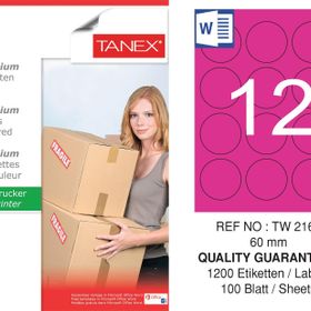 Tanex TW-2160 60 mm 100'lü Pembe Pastel Laser Etiket