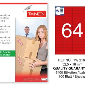 Tanex TW-2164 52.5x18 mm 100'lü Kırmızı Pastel Laser Etiket