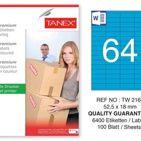 Tanex TW-2164 52.5x18 mm 100'lü Mavi Pastel Laser Etiket