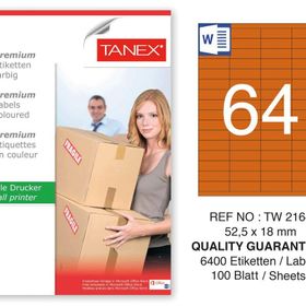Tanex TW-2164 52.5x18 mm 100'lü Turuncu Pastel Laser Etiket