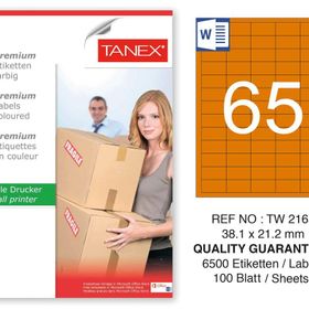 Tanex TW-2165 38.1x21.2 mm 100'lü Turuncu Pastel Laser Etiket
