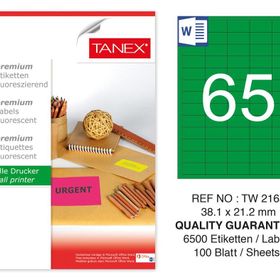 Tanex TW-2165 38.1x21.2 mm 100'lü Yeşil Floresan Laser Etiket