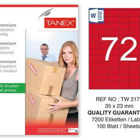 Tanex TW-2172 35x23 mm 100'lü Kırmızı Pastel Laser Etiket