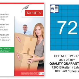 Tanex TW-2172 35x23 mm 100'lü Mavi Pastel Laser Etiket