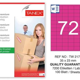 Tanex TW-2172 35x23 mm 100'lü Pembe Pastel Laser Etiket