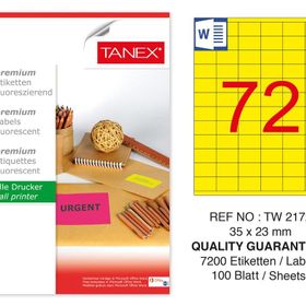 Tanex TW-2172 35x23 mm 100'lü Sarı Floresan Laser Etiket