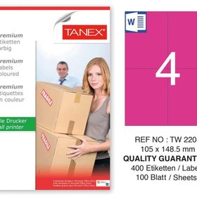 Tanex TW-2204 105x148.5 mm 100'lü Pembe Pastel Laser Etiket