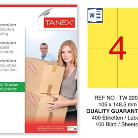 Tanex TW-2204 105x148.5 mm 100'lü Sarı Pastel Laser Etiket