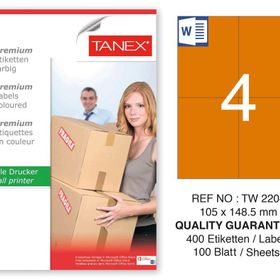 Tanex TW-2204 105x148.5 mm 100'lü Turuncu Pastel Laser Etiket