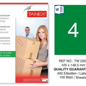 Tanex TW-2204 105x148.5 mm 100'lü Yeşil Pastel Laser Etiket