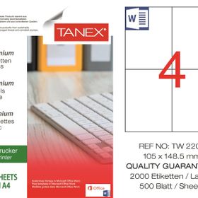 Tanex TW-2204 105x148.5 mm 500'lü Laser Etiket