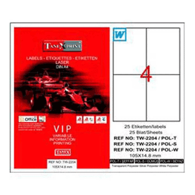 Tanex TW-2204 105x148.5 mm Şeffaf 25 Adet Laser Etiket
