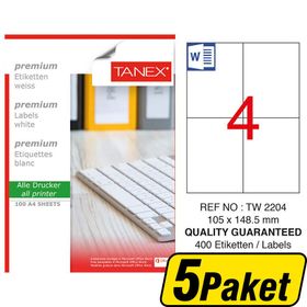 Tanex TW-2204 Beyaz 105x148.5 mm 5 Paket Sevkiyat ve Lojistik Etiketi