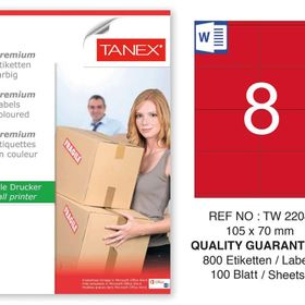 Tanex TW-2208 105x70 mm 100'lü Kırmızı Pastel Laser Etiket
