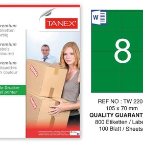 Tanex TW-2208 105x70 mm 100'lü Yeşil Pastel Laser Etiket