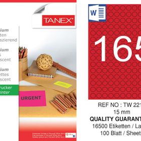 Tanex TW-2215 15 mm 100'lü Kırmızı Floresan Laser Etiket