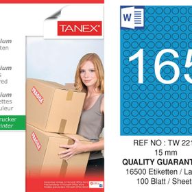 Tanex TW-2215 15 mm 100'lü Mavi Pastel Laser Etiket