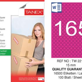 Tanex TW-2215 15 mm 100'lü Pembe Pastel Laser Etiket