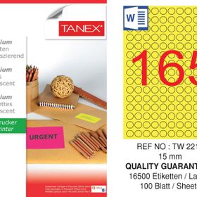 Tanex TW-2215 15 mm 100'lü Sarı Floresan Laser Etiket
