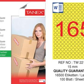 Tanex TW-2215 15 mm 100'lü Sarı Pastel Laser Etiket