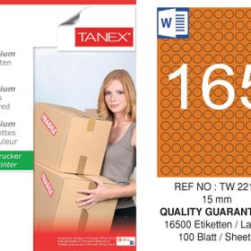 Tanex TW-2215 15 mm 100'lü Turuncu Pastel Laser Etiket