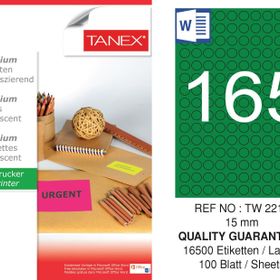 Tanex TW-2215 15 mm 100'lü Yeşil Floresan Laser Etiket