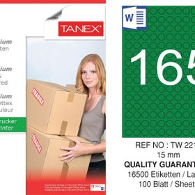 Tanex TW-2215 15 mm 100'lü Yeşil Pastel Laser Etiket