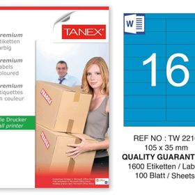 Tanex TW-2216 105x35 mm 100'lü Mavi Pastel Laser Etiket