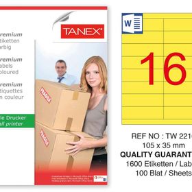 Tanex TW-2216 105x35 mm 100'lü Sarı Pastel Laser Etiket