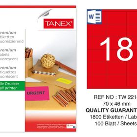 Tanex TW-2218 70x46 mm 100'lü Kırmızı Floresan Laser Etiket