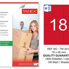 Tanex TW-2218 70x46 mm 100'lü Kırmızı Pastel Laser Etiket