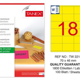 Tanex TW-2218 70x46 mm 100'lü Sarı Floresan Laser Etiket