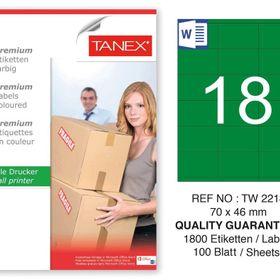 Tanex TW-2218 70x46 mm 100'lü Yeşil Pastel Laser Etiket