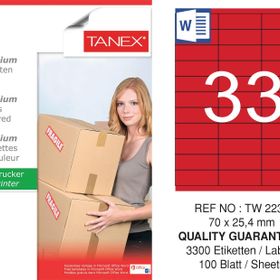 Tanex TW-2233 70x25.4 mm 100'lü Kırmızı Pastel Laser Etiket