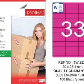 Tanex TW-2233 70x25.4 mm 100'lü Pembe Pastel Laser Etiket
