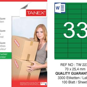 Tanex TW-2233 70x25.4 mm 100'lü Yeşil Pastel Laser Etiket