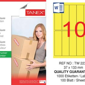 Tanex TW-2237 37x133 mm 100'lü Sarı Pastel Laser Etiket