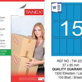 Tanex TW-2238 37x85 mm 100'lü Mavi Pastel Laser Etiket
