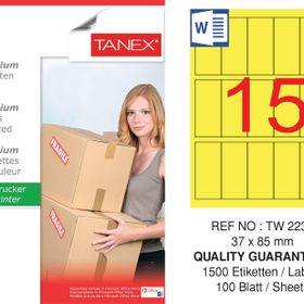 Tanex TW-2238 37x85 mm 100'lü Sarı Pastel Laser Etiket