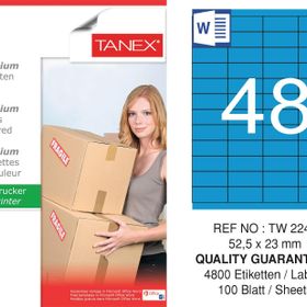 Tanex TW-2248 52.5x23 mm 100'lü Mavi Pastel Laser Etiket