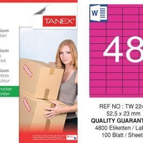 Tanex TW-2248 52.5x23 mm 100'lü Pembe Pastel Laser Etiket
