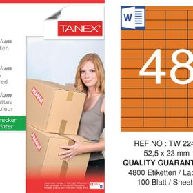 Tanex TW-2248 52.5x23 mm 100'lü Turuncu Pastel Laser Etiket