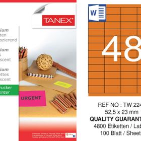 Tanex TW-2248 52.5x23 mm Flo Turuncu Laser Etiket