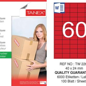 Tanex TW-2260 40x24 mm 100'lü Kırmızı Pastel Laser Etiket
