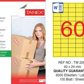 Tanex TW-2260 40x24 mm 100'lü Sarı Pastel Laser Etiket