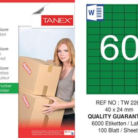 Tanex TW-2260 40x24 mm 100'lü Yeşil Pastel Laser Etiket