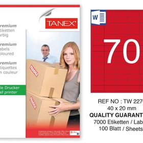 Tanex TW-2270 40x20 mm 100'lü Kırmızı Pastel Laser Etiket