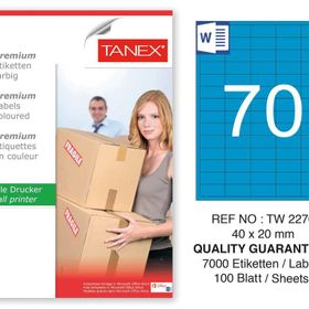 Tanex TW-2270 40x20 mm 100'lü Mavi Pastel Laser Etiket