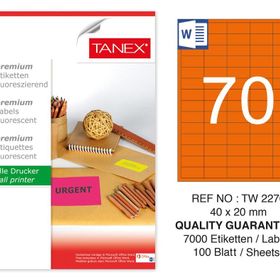 Tanex TW-2270 40x20 mm 100'lü Turuncu Floresan Laser Etiket
